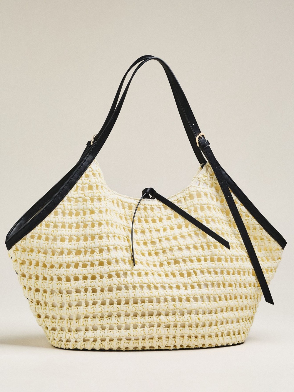 Celandine Anthrologie Cream Crochet Tote with Black Trim and Straps